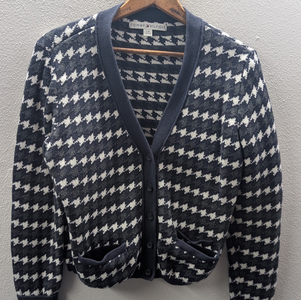 Tommy Hilfiger Womens Cable Knit Cardigan Size L Vintage Preppy Cotton